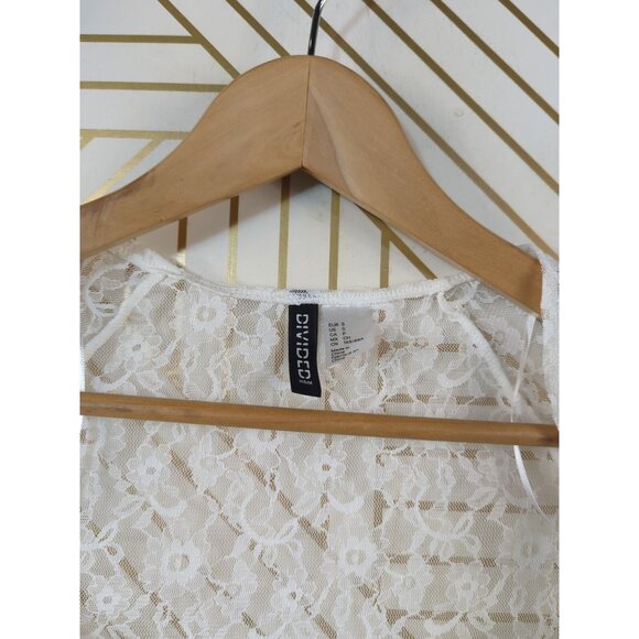 H&M Women's Lace Top White Corset See Through Short Sleeve Size Small - Picture 3 of 6